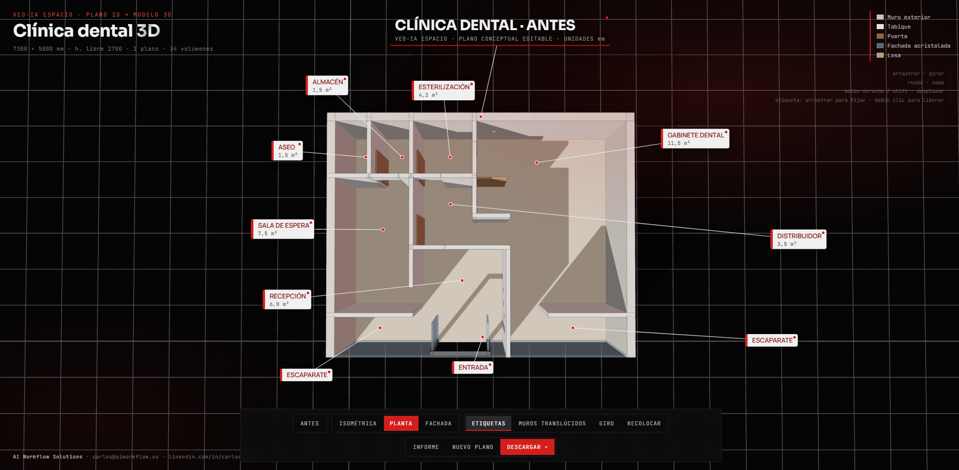Vista en planta del archivo editable de la clínica dental